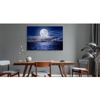 Schilderij - Volle maan boven de zee, blauw/wit, scherpe print