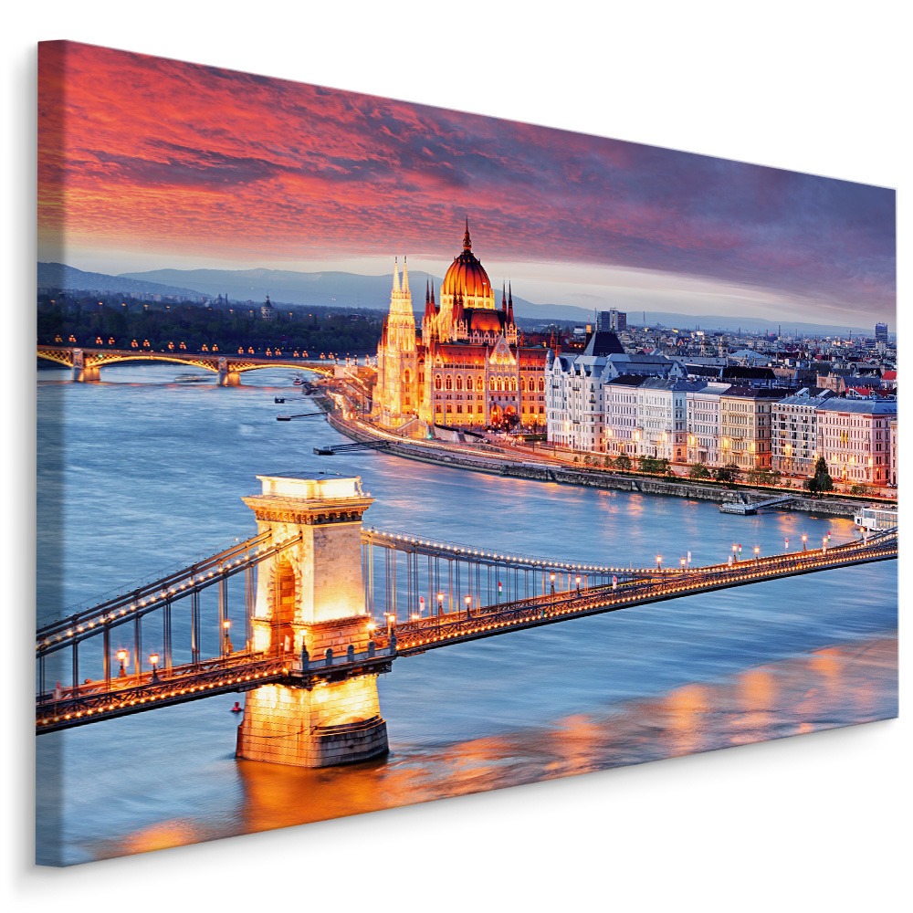 Schilderij - Kettingbrug, Boedapest, multi-gekleurd, scherpe print afbeelding