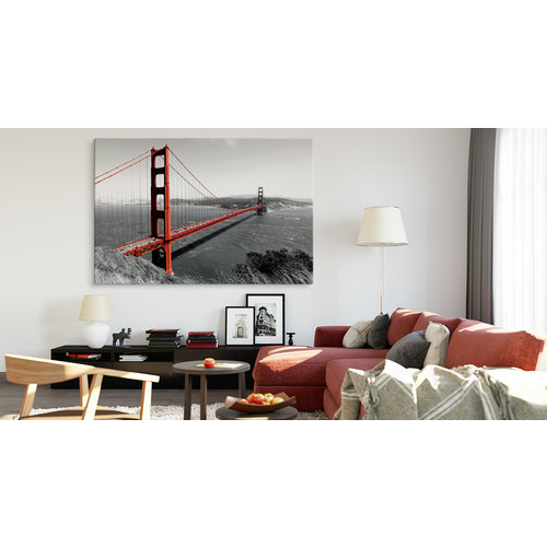 Schilderij - Golden Gate Bridge San Francisco, zwart-wit/rood, scherp geprijsd