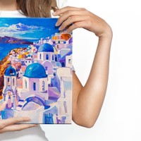 Schilderij - Griekse zee, blauw, premium print