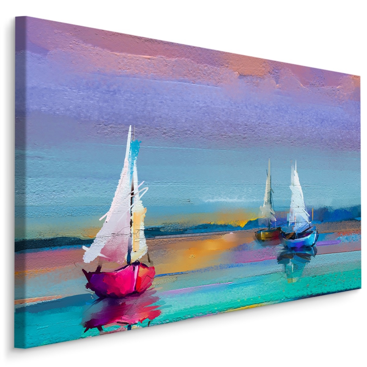 Schilderij - Kleurrijke zeilboten (print op canvas), scherp geprijsde wanddecoratie afbeelding