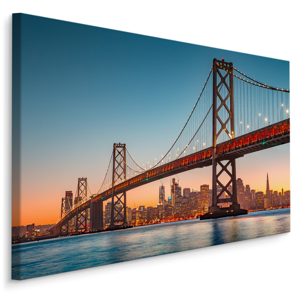 Schilderij - San Francisco - Oakland Bay Bridge in de avond, multi-gekleurd afbeelding