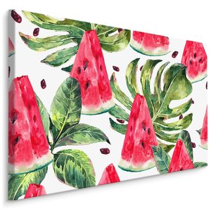 Schilderij - Tropische watermeloen (print op canvas), groen/rood/wit, wanddecoratie Schilderij - Tropische watermeloen (print op canvas), groen/rood/wit, wanddecoratie
