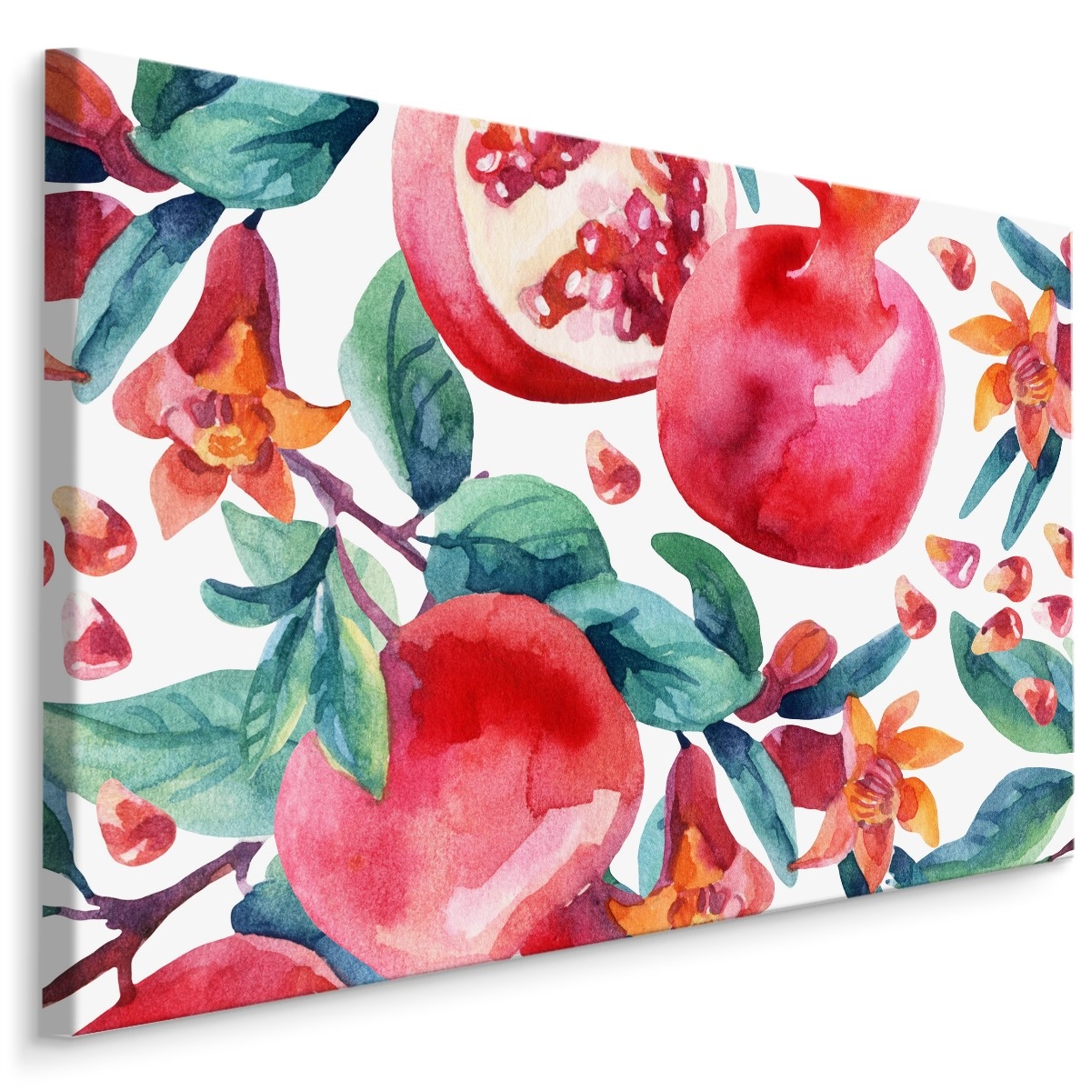 Schilderij - granaatappels in waterverf, print op canvas, premium print afbeelding