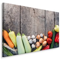 Schilderij - Groente op hout (print op canvas), multi-gekleurd, premium print