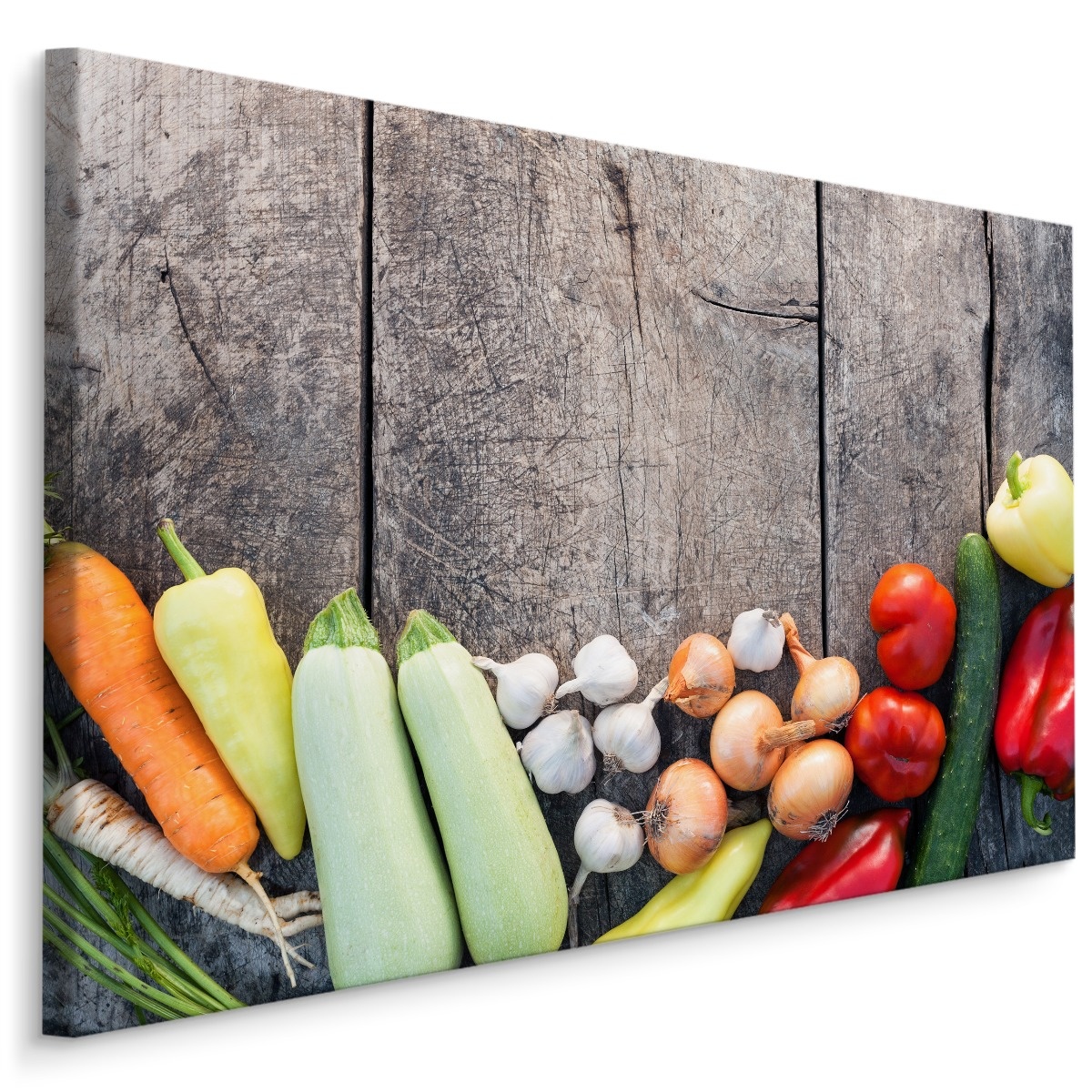 Schilderij - Groente op hout (print op canvas), multi-gekleurd, premium print afbeelding