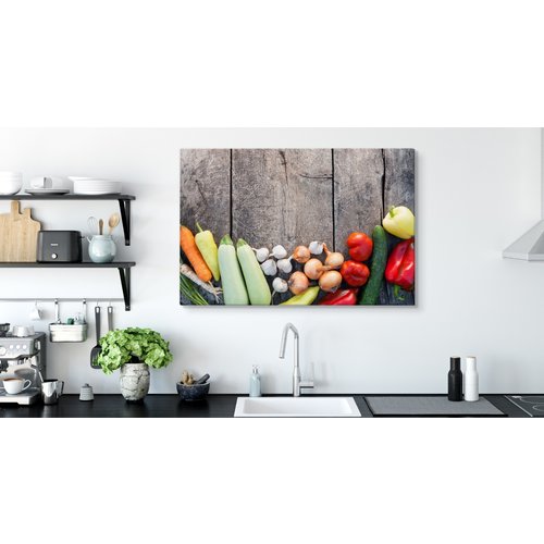 Schilderij - Groente op hout (print op canvas), multi-gekleurd, premium print