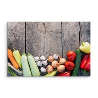 Schilderij - Groente op hout (print op canvas), multi-gekleurd, premium print