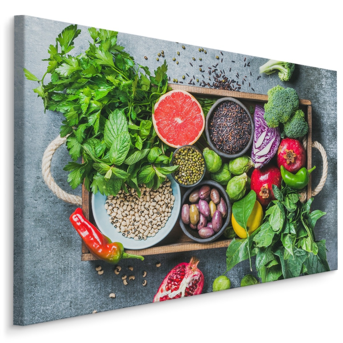 Schilderij - Groente, fruit en kruiden, multi-gekleurd, scherp geprijsd afbeelding