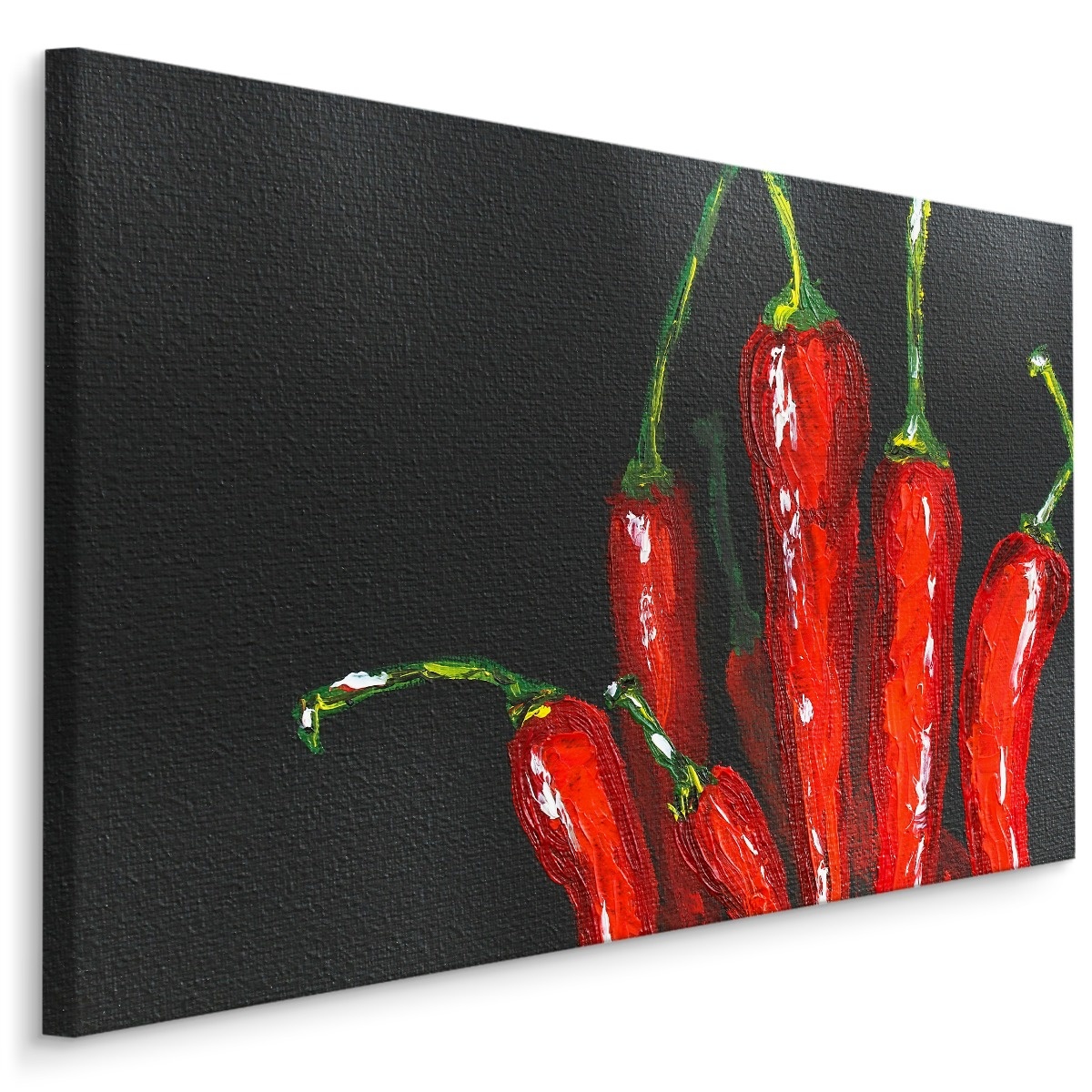 Schilderij - Chili pepers (print op canvas), rood/zwart, wanddecoratie, scherp geprijsd afbeelding