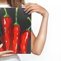 Schilderij - Chili pepers (print op canvas), rood/zwart, wanddecoratie, scherp geprijsd