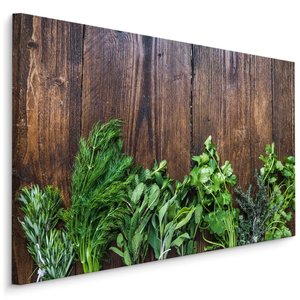 Schilderij - Kruiden op hout (print op canvas), bruin/groen, scherp geprijsd Schilderij - Kruiden op hout (print op canvas), bruin/groen, scherp geprijsd