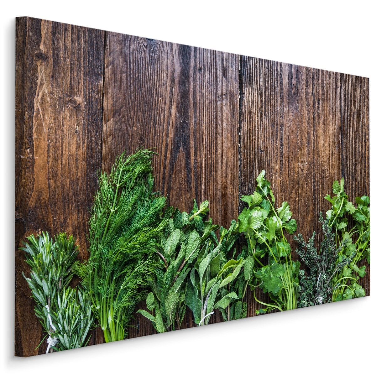 Schilderij - Kruiden op hout (print op canvas), bruin/groen, scherp geprijsd afbeelding