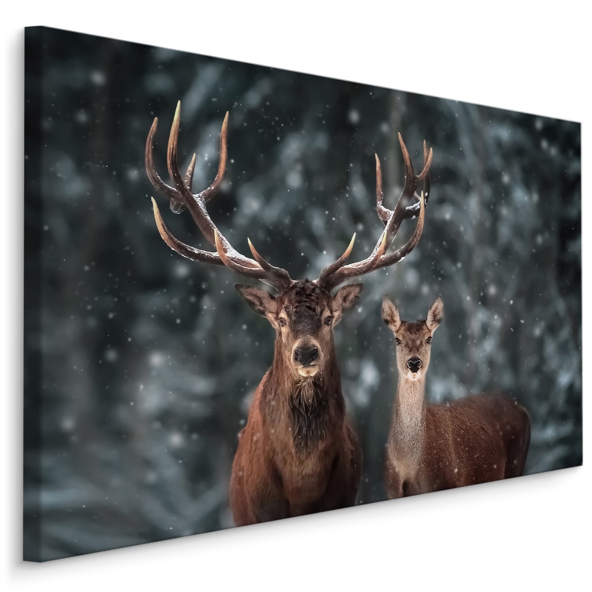 Schilderij - Herten in de winter, prachtige wanddecoratie, premium print afbeelding