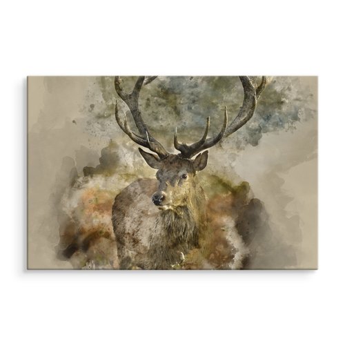 Schilderij -Canvas print van abstract hert in bruine tinten, premium print