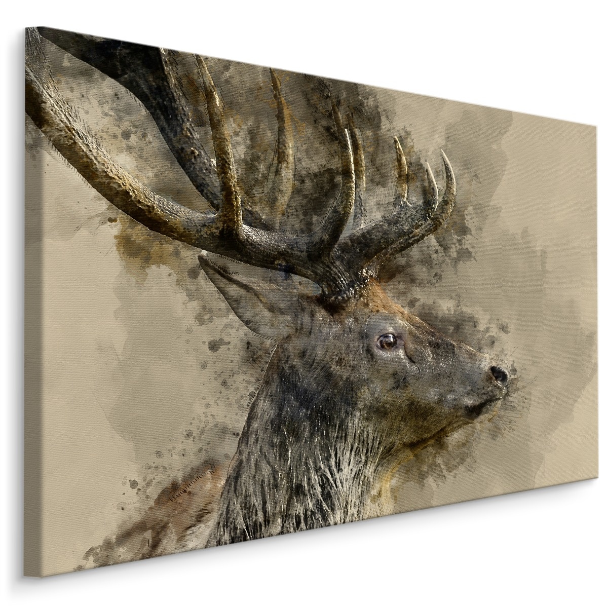 Schilderij - Hert met gewei, print op canvas, 4 maten, premium print