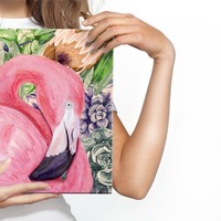 Schilderij - Roze Flamingo en bloemen (print op canvas), 4 maten, premium print