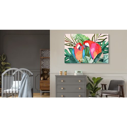 Schilderij - Papegaaien in de tropen(print op canvas), 4 maten, scherp geprijsd, premium print