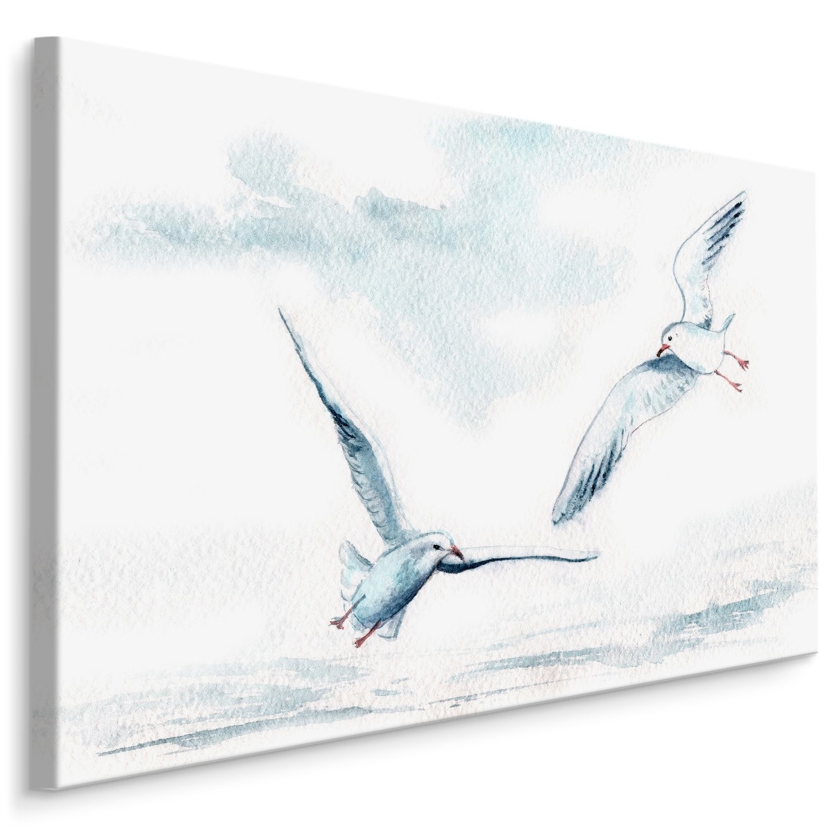 Schilderij- Zeemeeuwen in olieverf (print op canvas), 4 maten, wit/blauw, Premium print