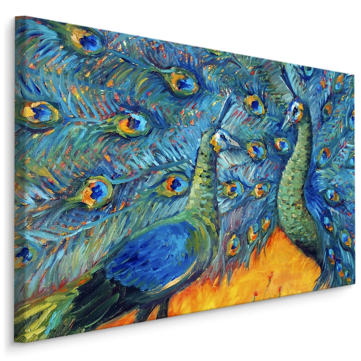 Schilderij - Kleurrijke Pauwen, print op canvas, 4 maten, scherp geprijsd