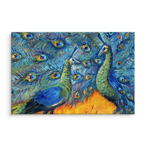 Schilderij - Kleurrijke Pauwen, print op canvas, 4 maten, scherp geprijsd