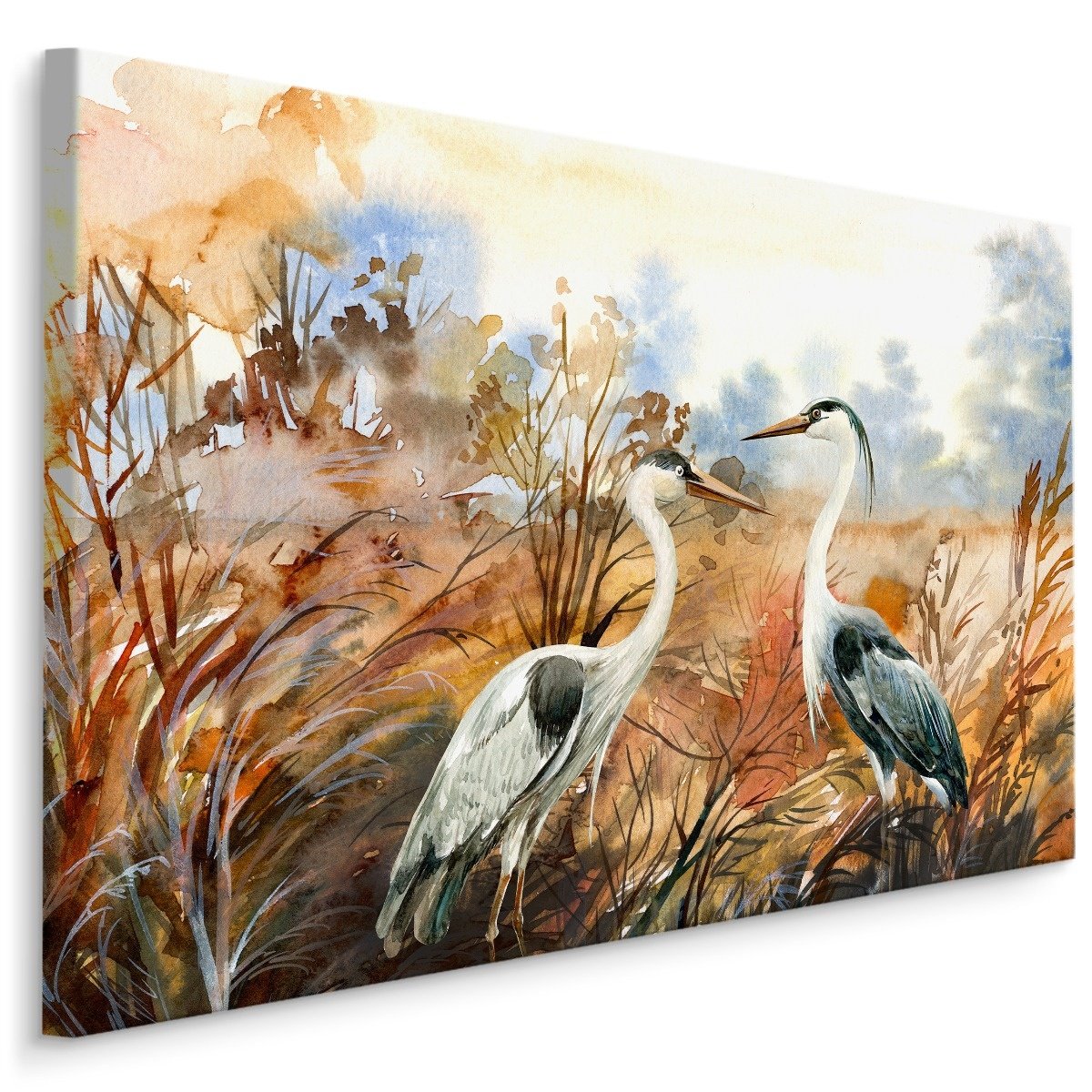 Schilderij - Kraanvogels in de herfst, canvas print, 4 maten, premium print afbeelding