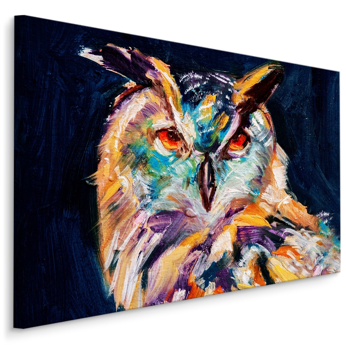 Schilderij - Geschilderde uil, print op canvas, 4 maten, scherp geprijsd, wanddecoratie afbeelding
