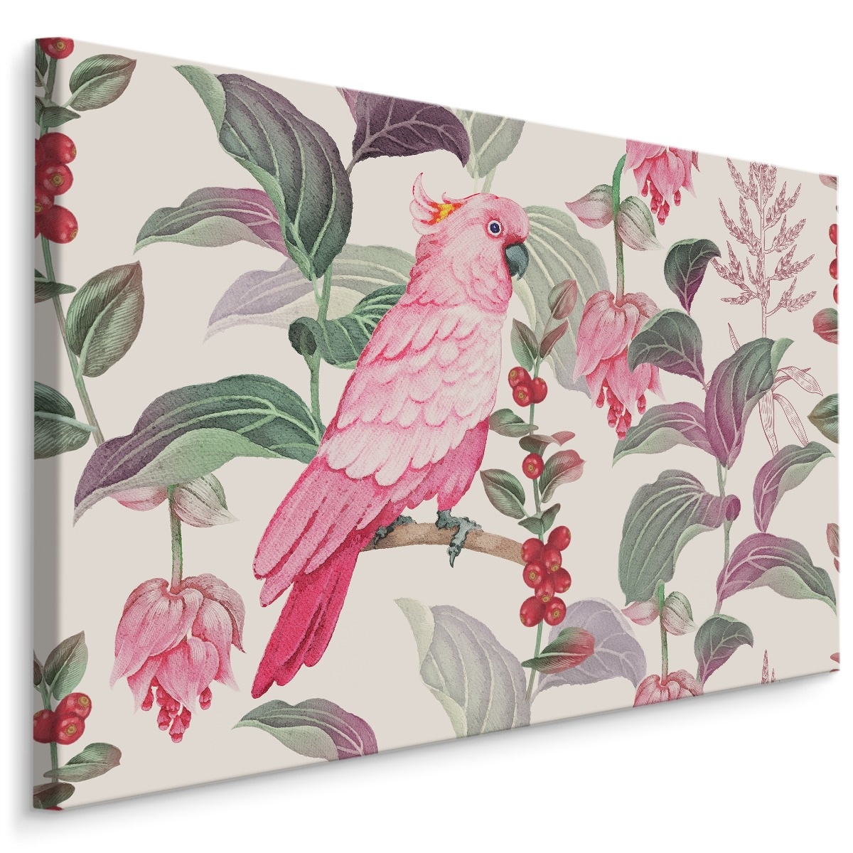 Schilderij - Tropische roze papegaai, 4 maten, scherp geprijsd, wanddecoratie afbeelding