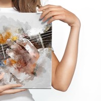 Schilderij - abstracte gitaar in handen, 4 maten, hoge kwaliteit canvas zeer scherp geprijsd