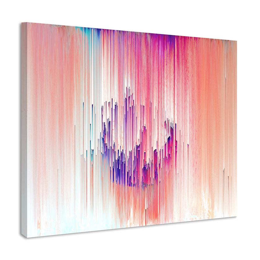 Schilderij - Abstract digitaal, roze, paars ,3 maten , Wanddecoratie afbeelding