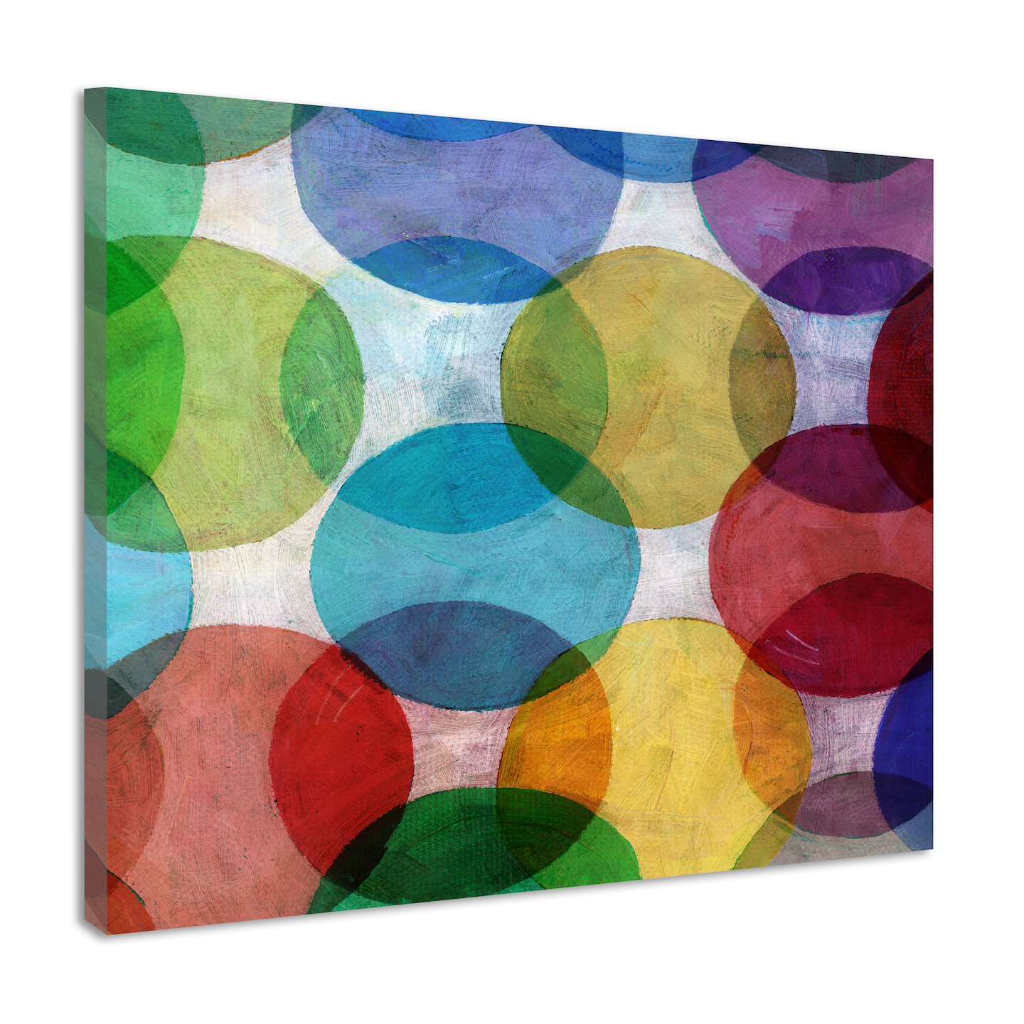 Schilderij - Abstracte cirkels (print op canvas) , Multikleur , 3 maten , Wanddecoratie afbeelding