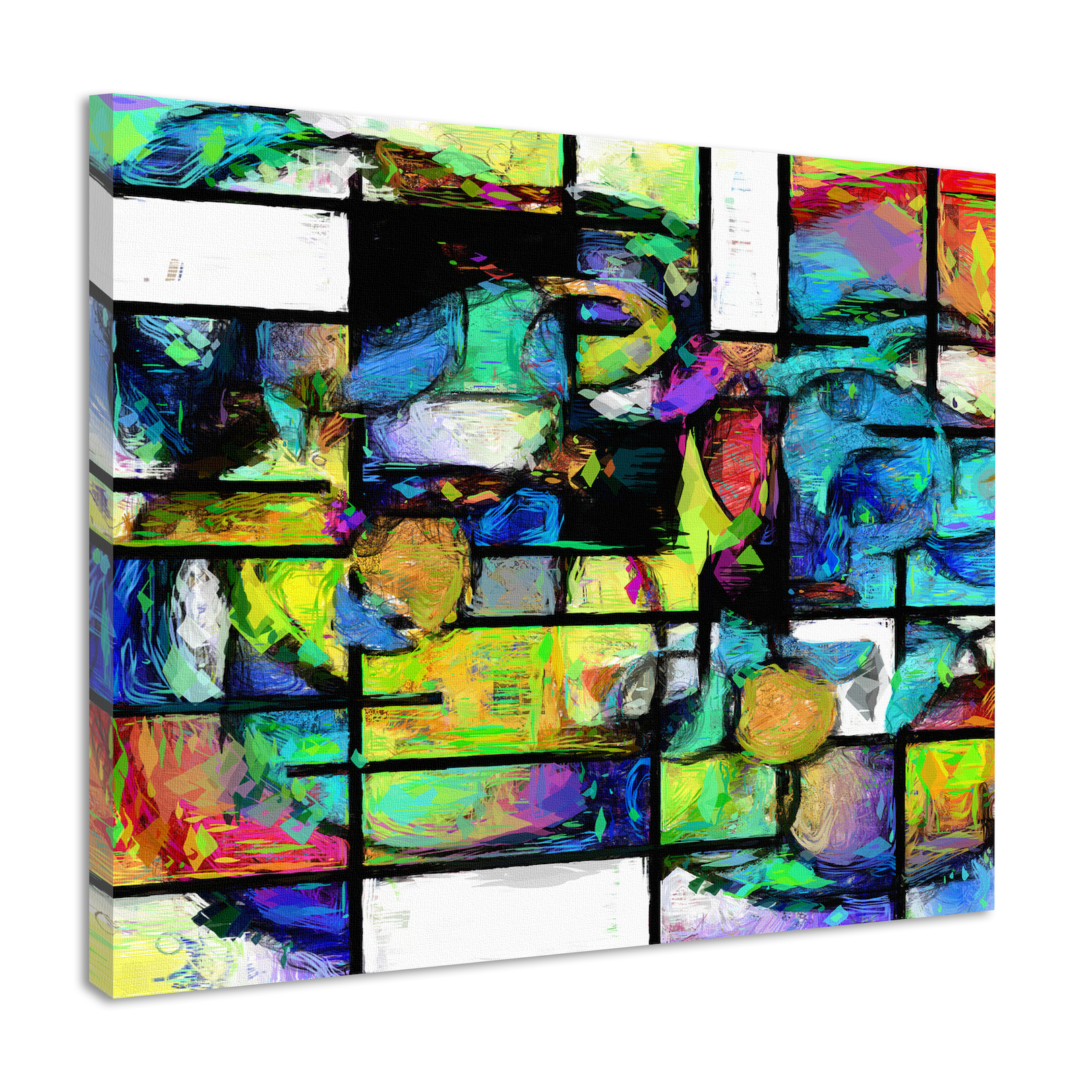 Schilderij - Geometrisch abstract in levendige kleuren, premium print afbeelding