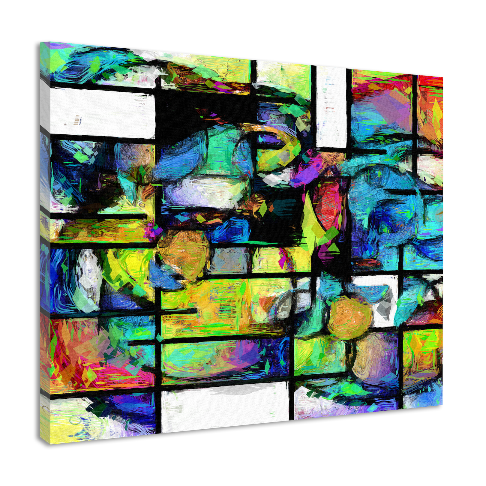 Schilderij - Geometrisch abstract in levendige kleuren, premium print