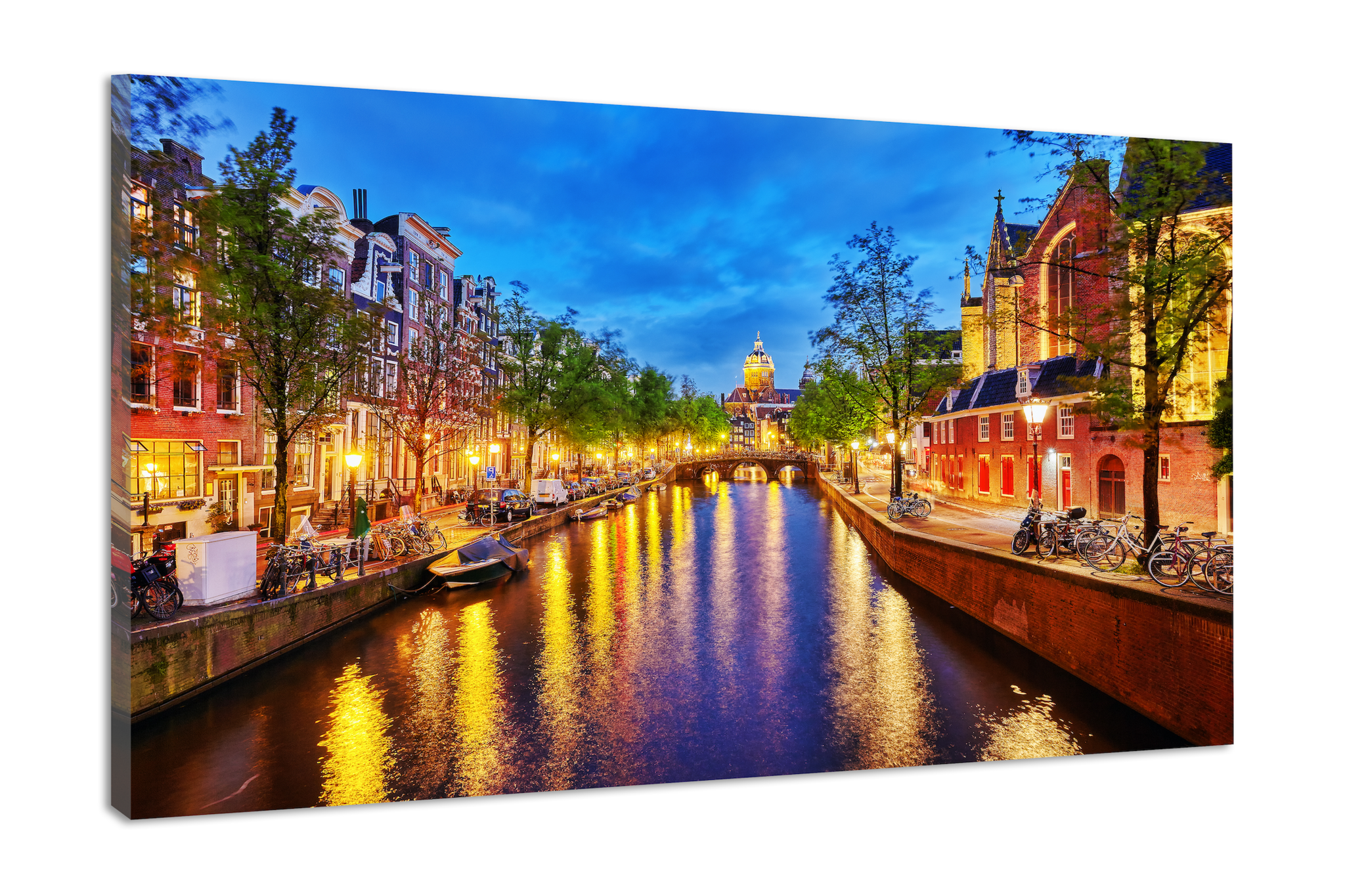 Schilderij - Aan de Amsterdamse grachten, 2 maten, Premium print afbeelding
