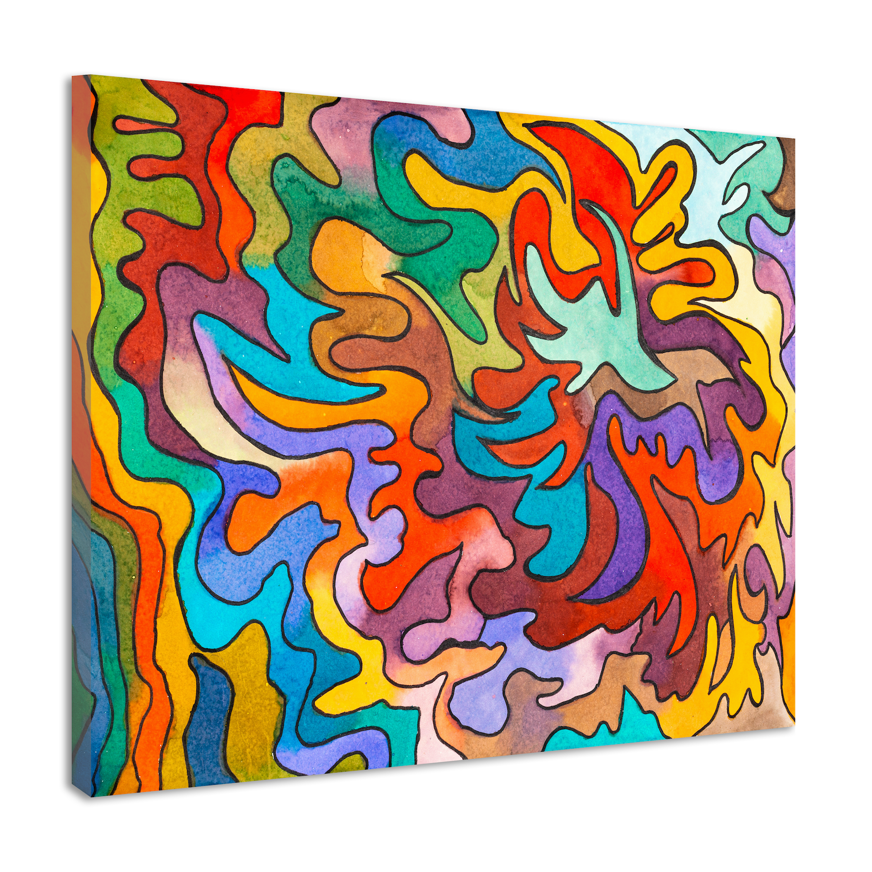 Schilderij - Abstract Aquarel, print op canvas , Multikleur , 3 maten , Wanddecoratie afbeelding