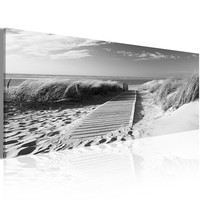 Schilderij - Uitzicht op Noordzee in zwart en wit 135x45cm Schilderij - Uitzicht op Noordzee in zwart en wit 135x45cm