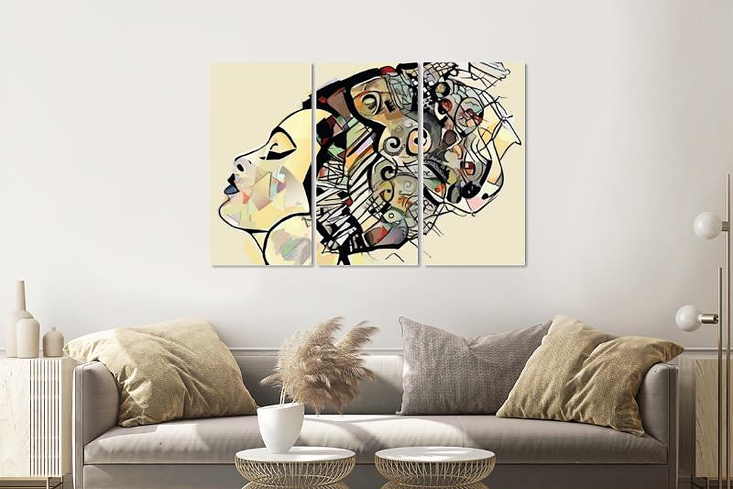 Schilderij - Afrikaanse vrouw, 120x80cm, 3 luik, premium print