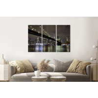 Karo-art Schilderij -  Brooklyn Bridge in de avond, NYC, 120x80cm, 3 luik, premium print