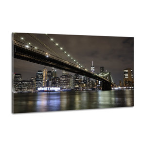 Karo-art Schilderij -Brooklyn Bridge, New York, in de avond,  2 maten, premium print