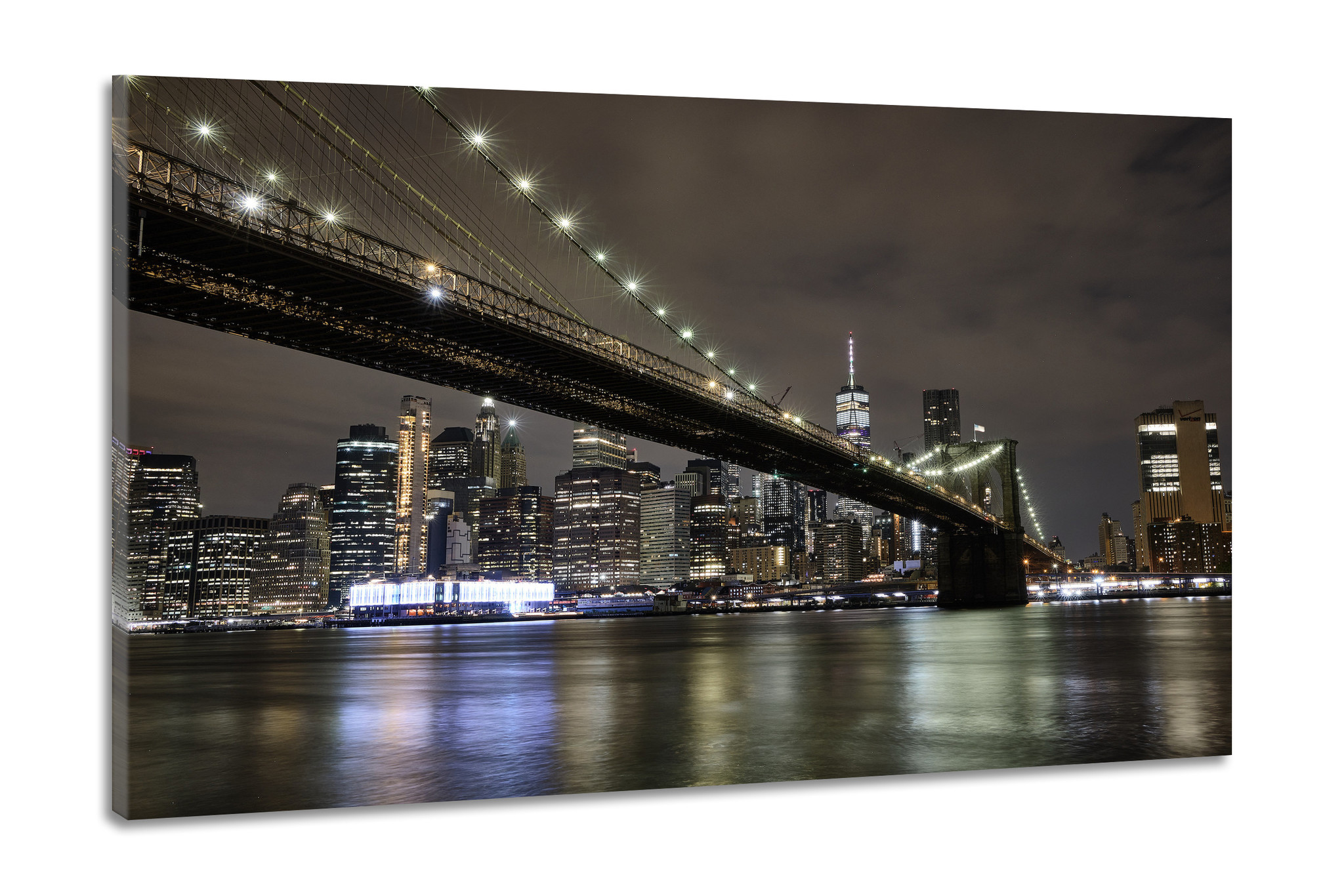 Schilderij -Brooklyn Bridge, New York, in de avond, 2 maten, premium print