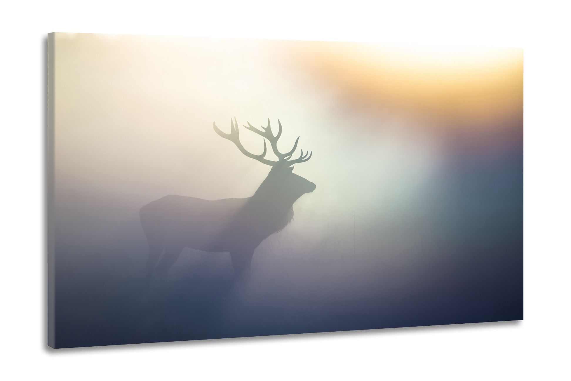 Schilderij -Hert in de mist, 100x70cm. Premium print