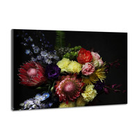 Karo-art Schilderij -Stilleven met Bloemen op donkere achtergrond, 100x70cm, wanddecoratie