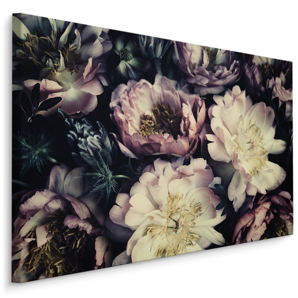 Schilderij - Donkere pioenrozen, 4 maten, wanddecoratie afbeelding
