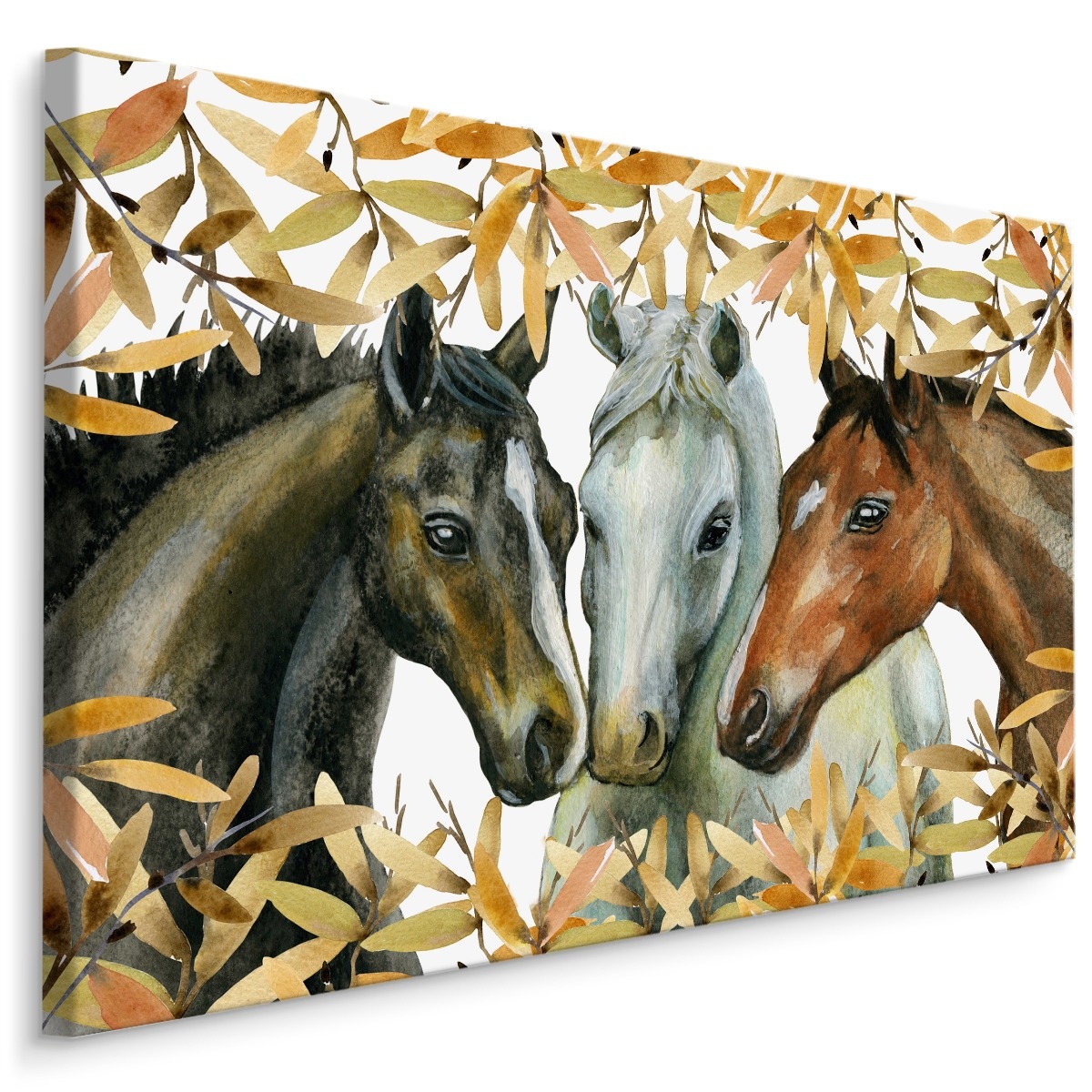 Schilderij - 3 Paarden (print op canvas), multi-gekleurd, 4 maten, wanddecoratie afbeelding
