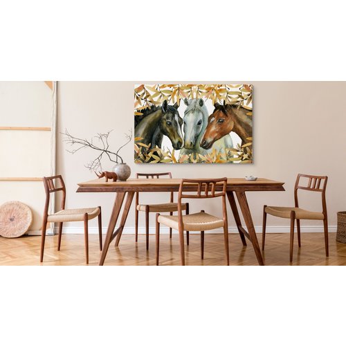 Schilderij - 3 Paarden (print op canvas), multi-gekleurd, 4 maten, wanddecoratie