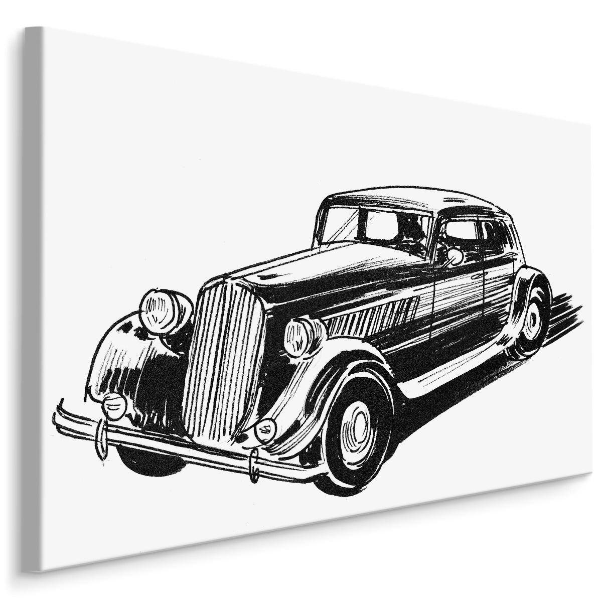 Schilderij - Geschetste Oldtimer (print op canvas), zwart-wit, 4 maten, wanddecoratie afbeelding