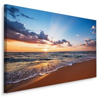 Schilderij - Zonsondergang op het strand, multi-gekleurd, 4 maten, wanddecoratie