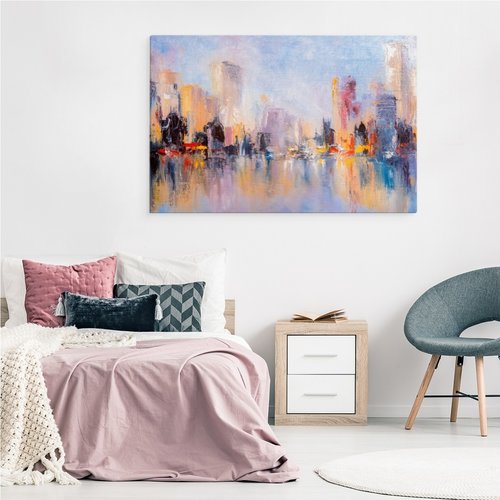 Schilderij - Panorama stad (print op canvas), multi-gekleurd, 4 maten, wanddecoratie