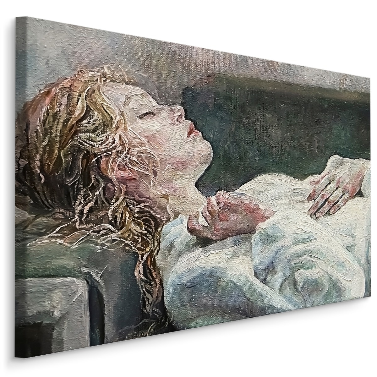 Schilderij - Slapende jonge vrouw (print op canvas), multi-gekleurd, 4 maten, wanddecoratie afbeelding