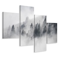 Schilderij - Mist in het bos, zwart/wit, 4 luik, premium print